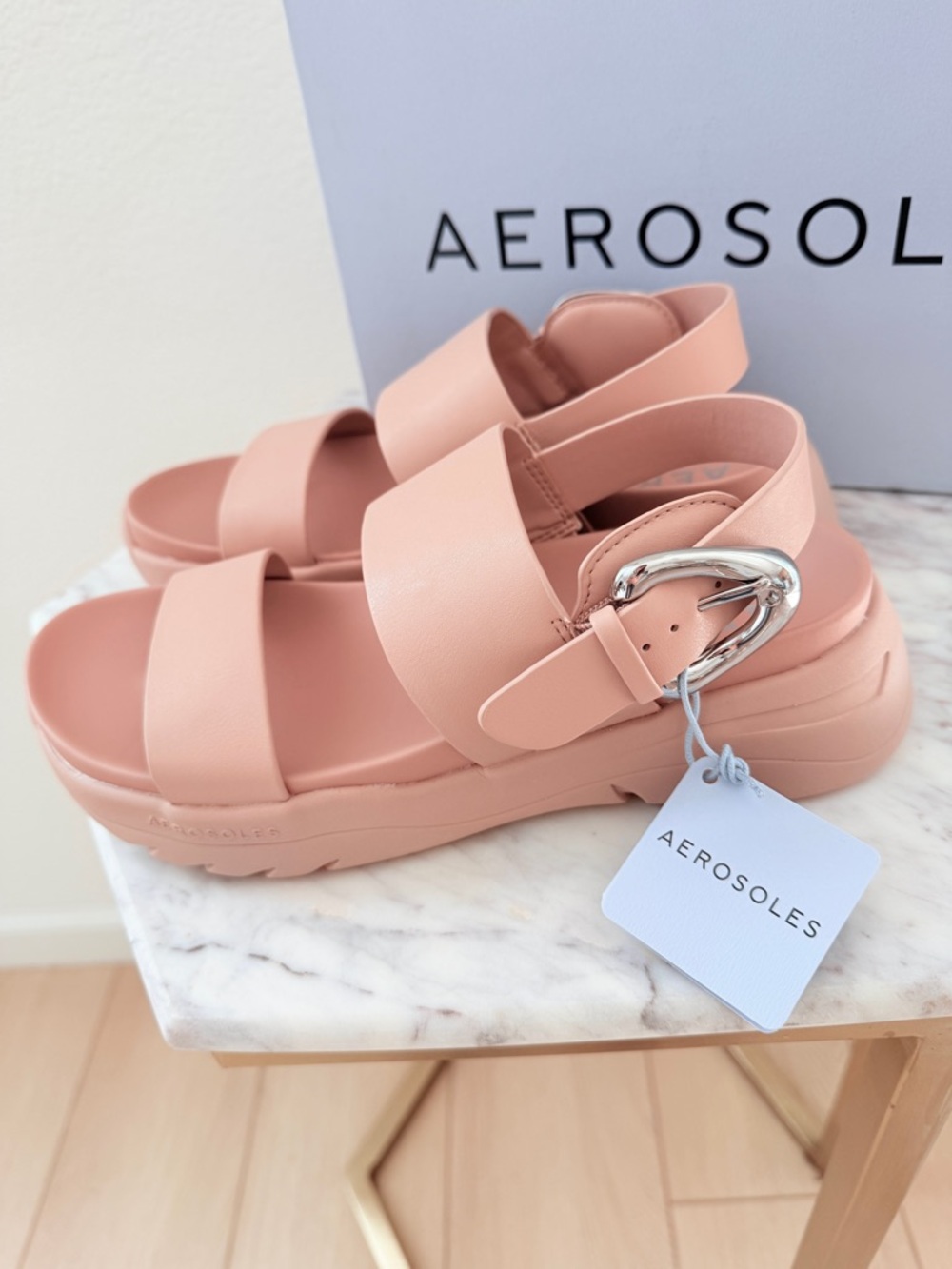 π AEROSOLES Hari Blush Pink Nude Cipria Sporty Low Heel Sandals 6.5 - Picture 6 of 12